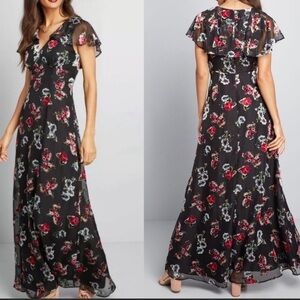 Anna Sui x Modcloth Floral Black Maxi Dress